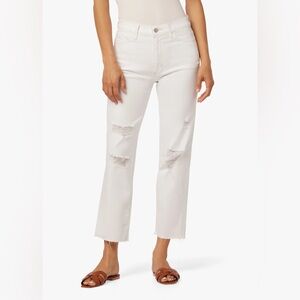 JOE JEANS HIGH RISE STRAIGHT CROP WHITE JEANS RAW HEM SIZE 26